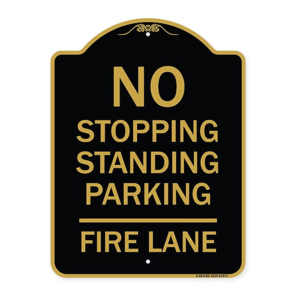 Signmission No Stopping Standing Parking-Fire Lane, Black & Gold Aluminum Sign, 18" x 24", BG-1824-23571 A-DES-BG-1824-23571 - main